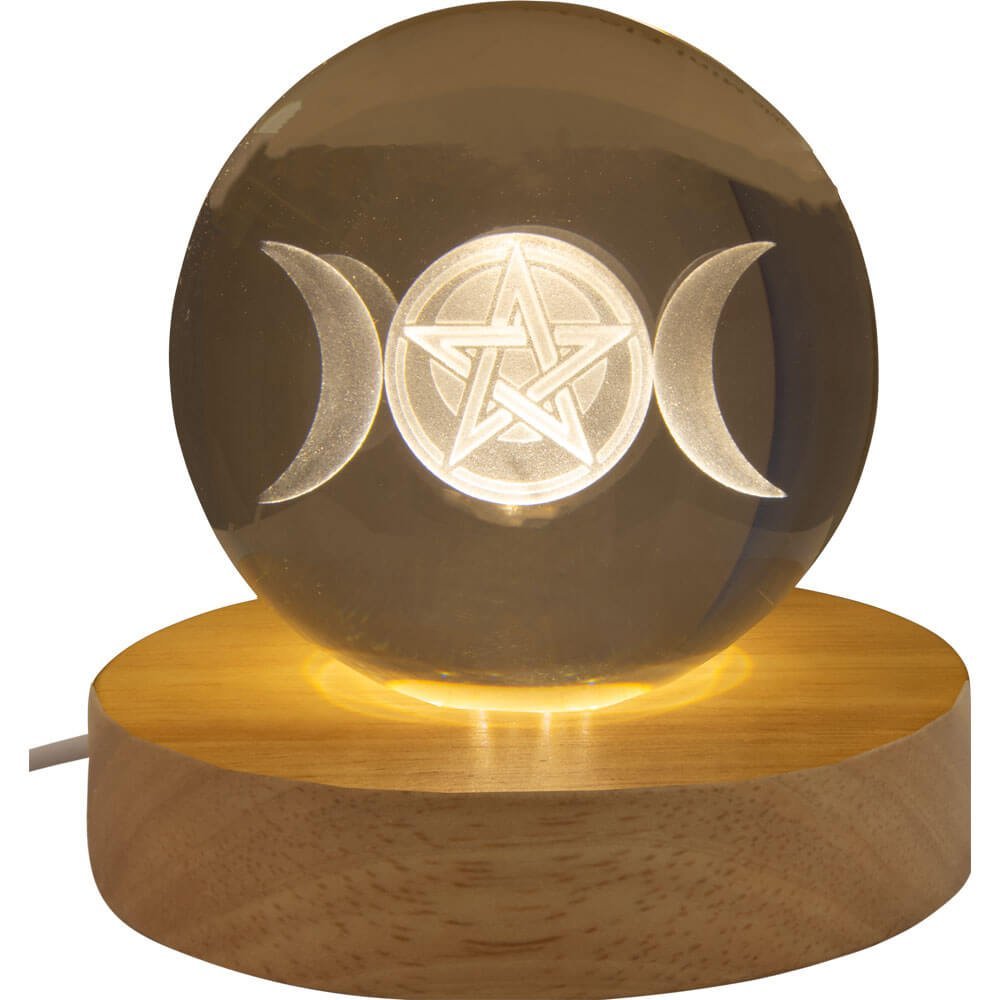 Crystal Ball w/ Triple Moon & Pentacle (3D Laser Engraved-Lights Up)