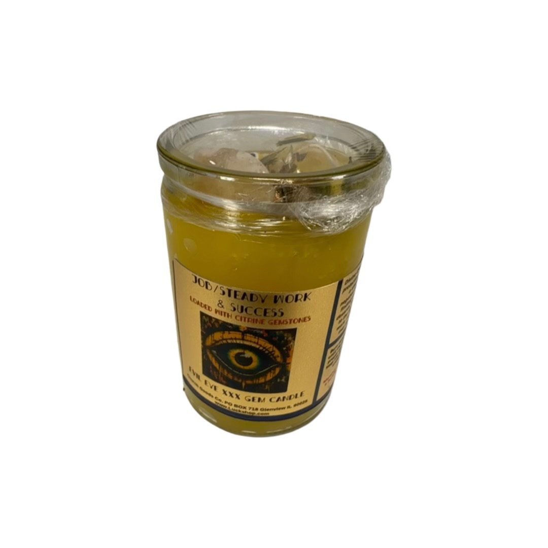 Job/Steady Work &amp; Success  Evil Eye XXX "Gemstone" Candle (50 Hr)