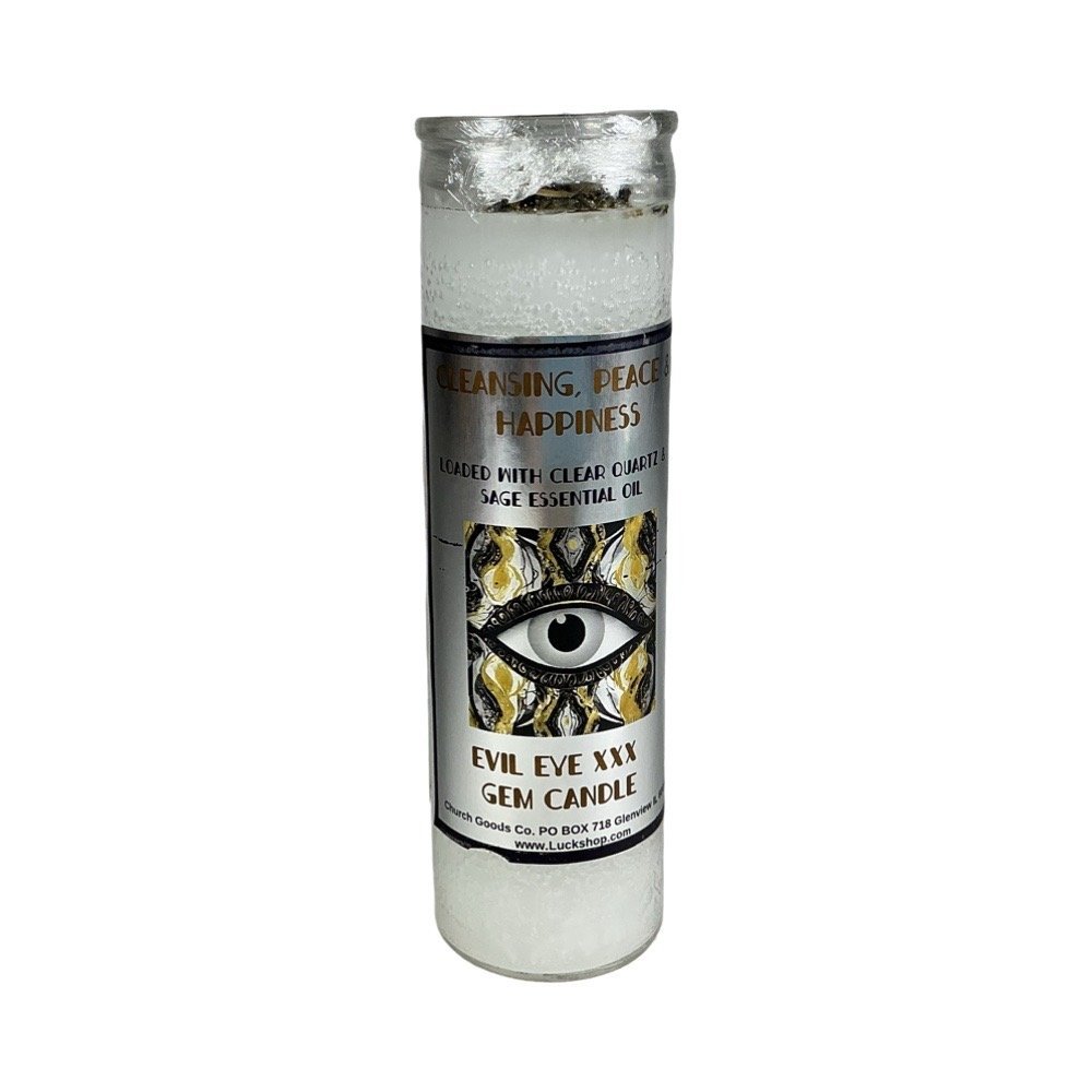 7 Day Cleansing &amp; Peace Evil Eye XXX "Gemstone" Candle with (Clear Quartz)