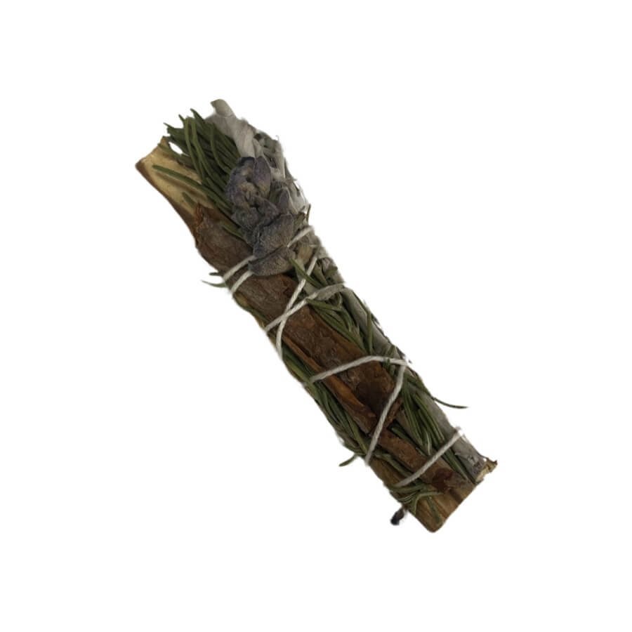 White Sage Smudge Stick with (Palo Santo, Rosemary, Cinnamon, and Lavender) 4"
